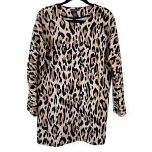 Chelsea & Theodore Jacket Women's L Leopard Print Full Zip Long Line Classic